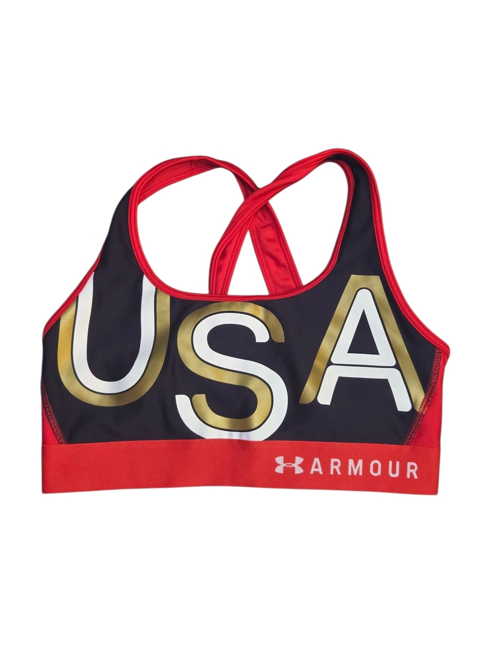 Under Armour USA Red & Black Sports Bra M Patriortic